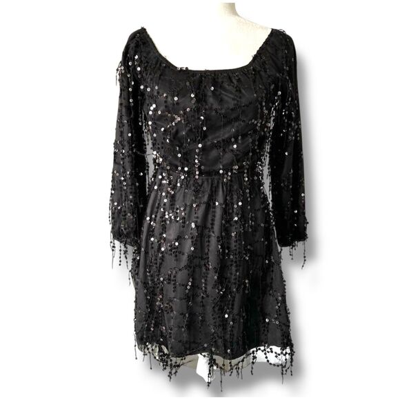 L'ATISTE Dresses & Skirts - L’Atiste by Amy Black Sequin Fringe Mesh Party Dress | Size Small